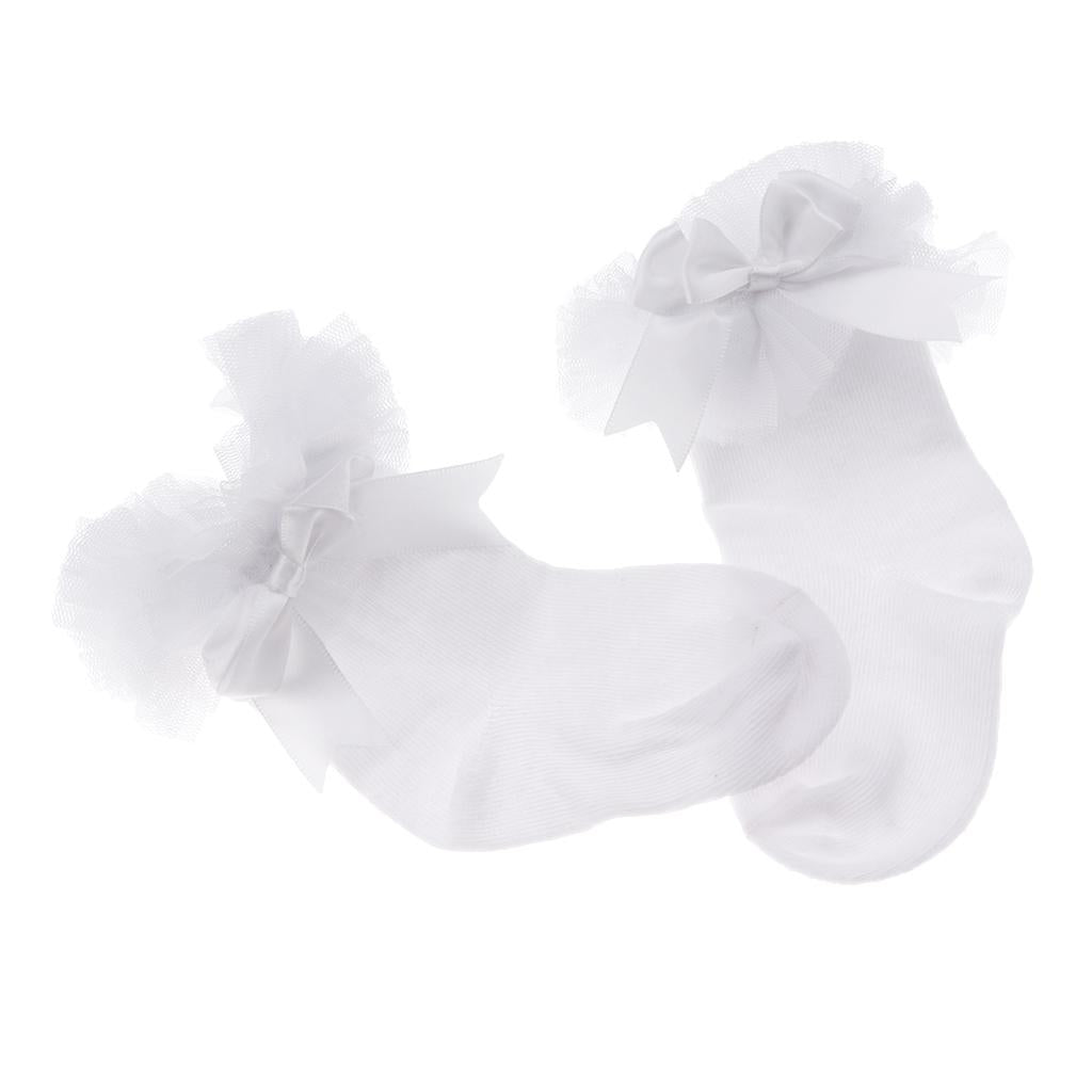 1 Pair Baby Kids Girls Layer Mesh Lace Bow Short Socks S (0-2 Years) White