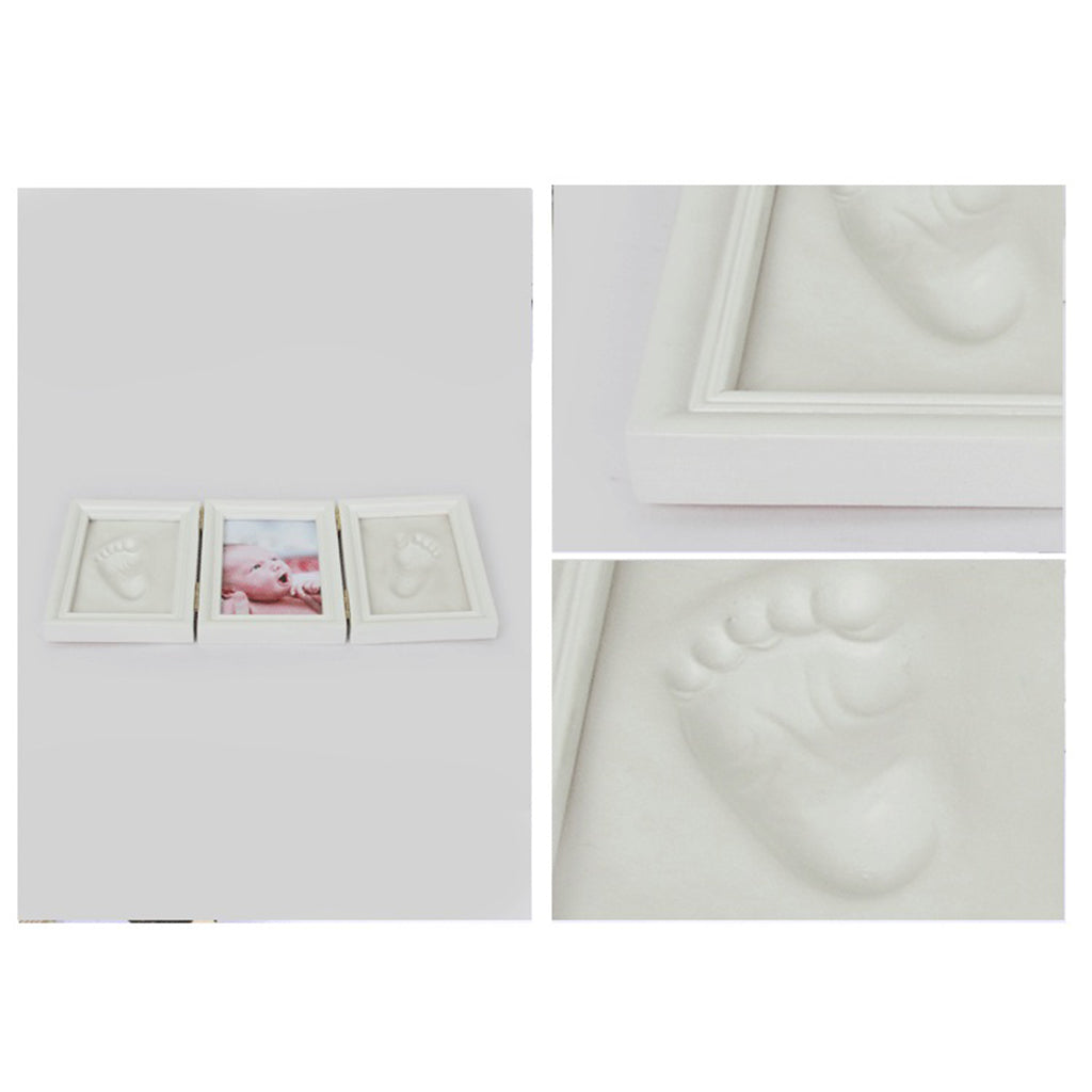 CLAY KEEPSAKE & PHOTO DESKTOP FRAME KIT HANDPRINT FOOTPRINT IMPRESSION White