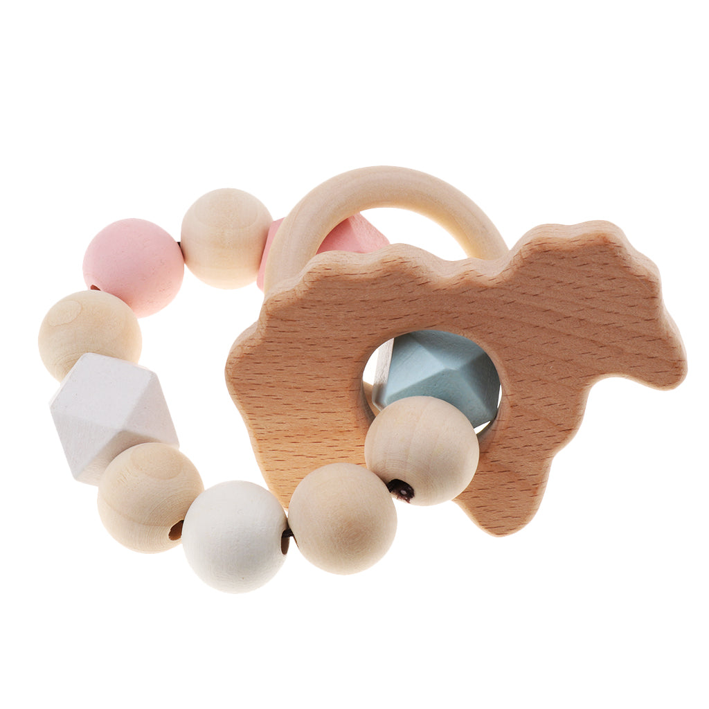 Safe Wooden Baby Teether Wood Teething Bracelet Rings Sheep