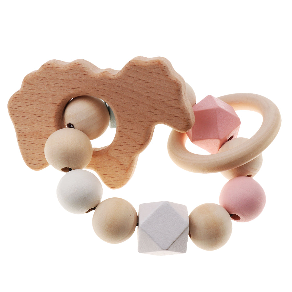 Safe Wooden Baby Teether Wood Teething Bracelet Rings Sheep