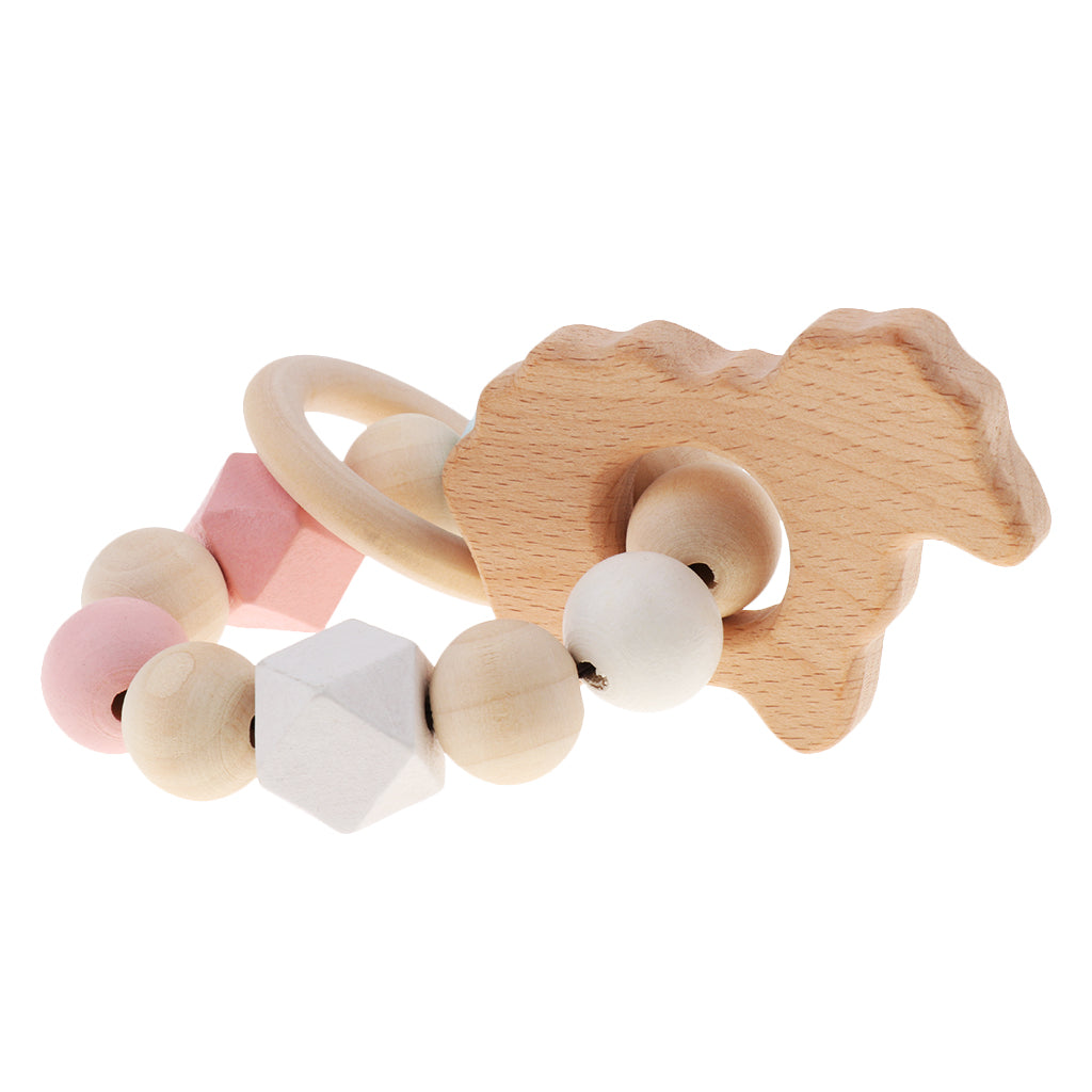 Safe Wooden Baby Teether Wood Teething Bracelet Rings Sheep