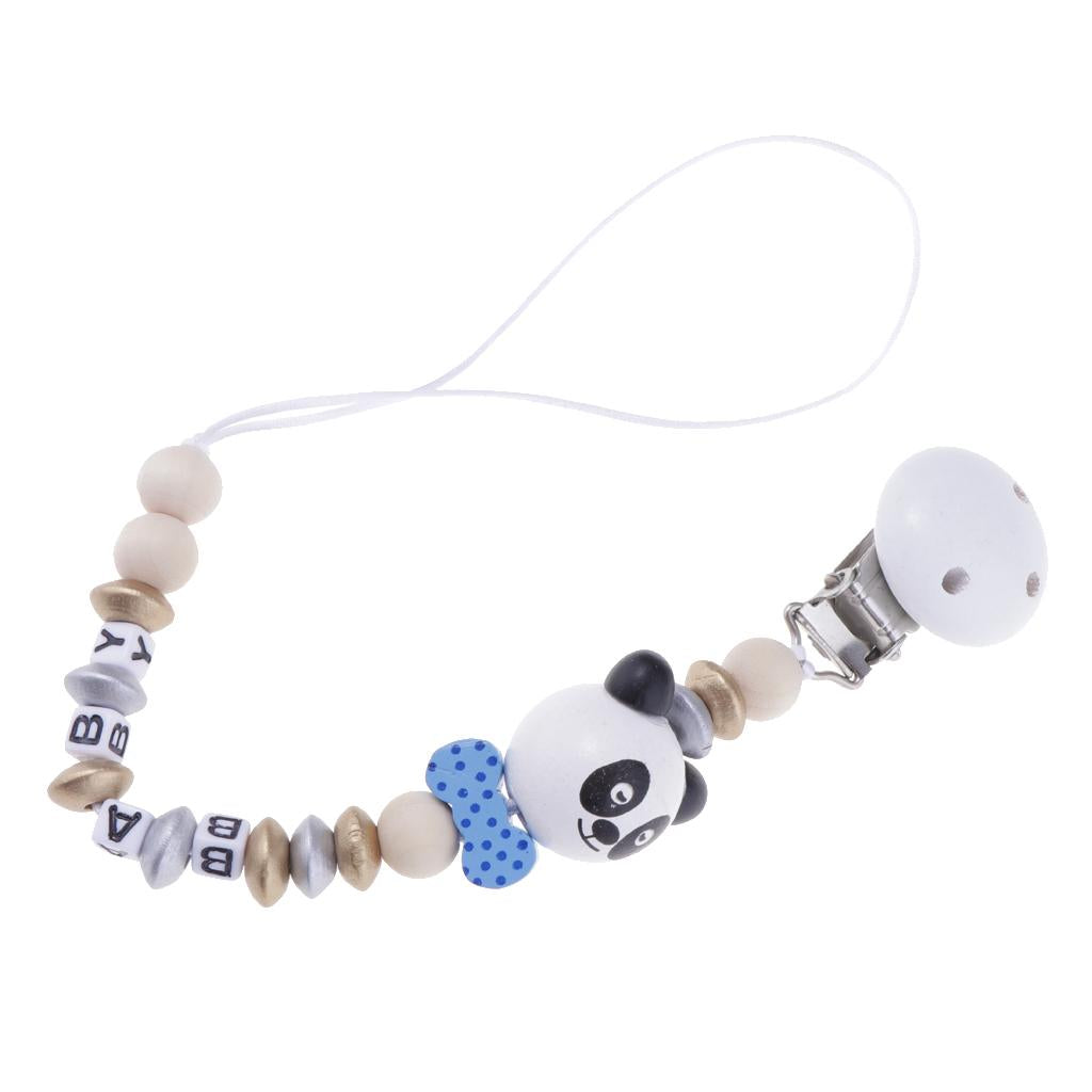Baby Cartoon Chain Letter Chain Wooden Grinding Teeth Pacifier Holder Blue