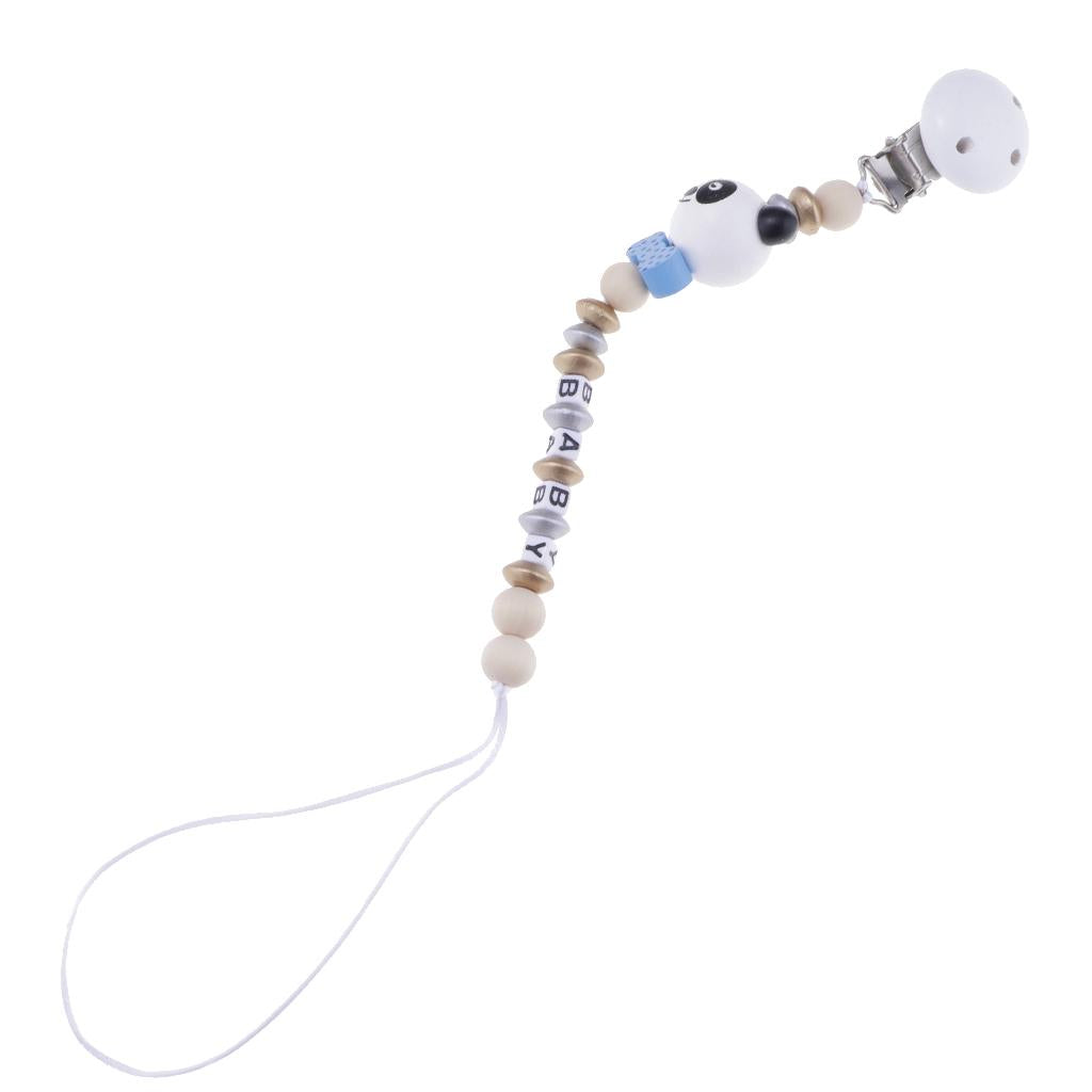 Baby Cartoon Chain Letter Chain Wooden Grinding Teeth Pacifier Holder Blue