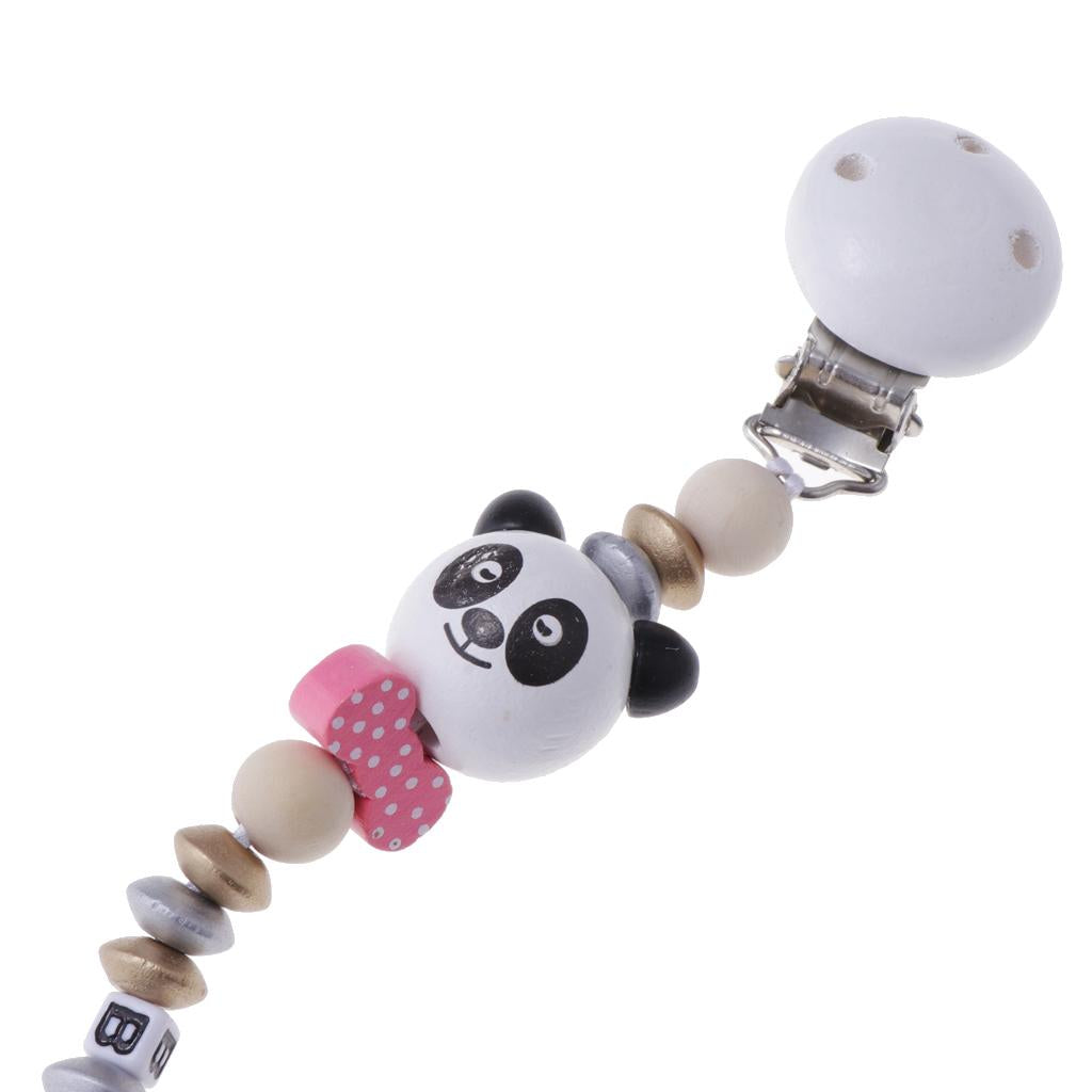 Baby Cartoon Chain Letter Chain Wooden Grinding Teeth Pacifier Holder Pink