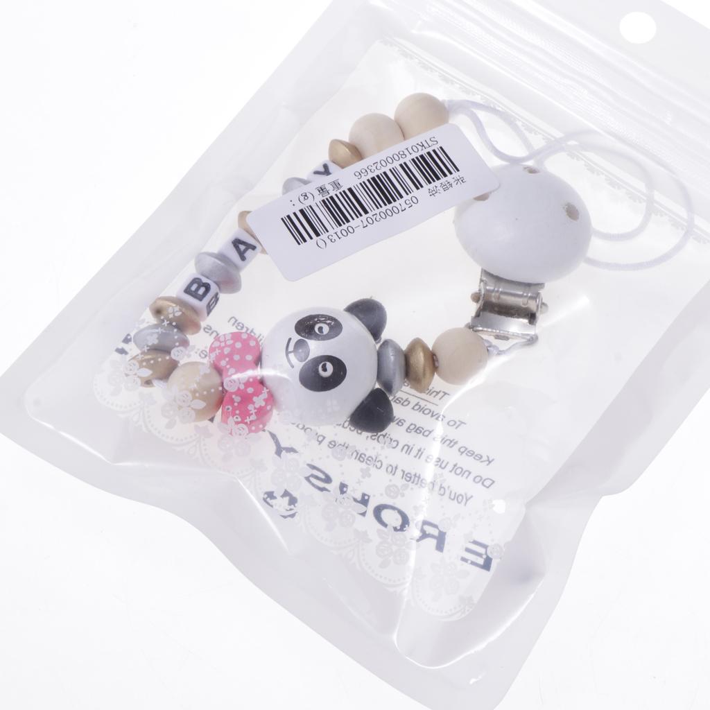 Baby Cartoon Chain Letter Chain Wooden Grinding Teeth Pacifier Holder Pink