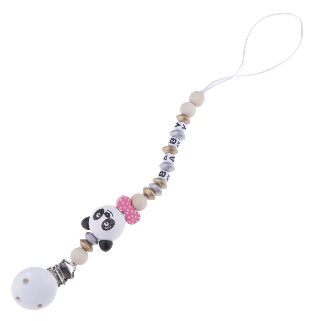 Baby Cartoon Chain Letter Chain Wooden Grinding Teeth Pacifier Holder Pink