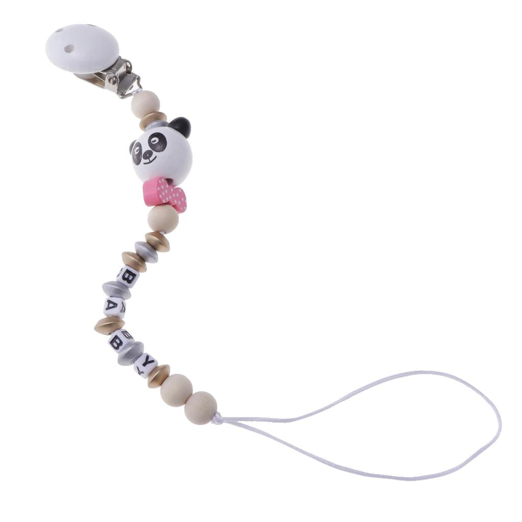 Baby Cartoon Chain Letter Chain Wooden Grinding Teeth Pacifier Holder Pink