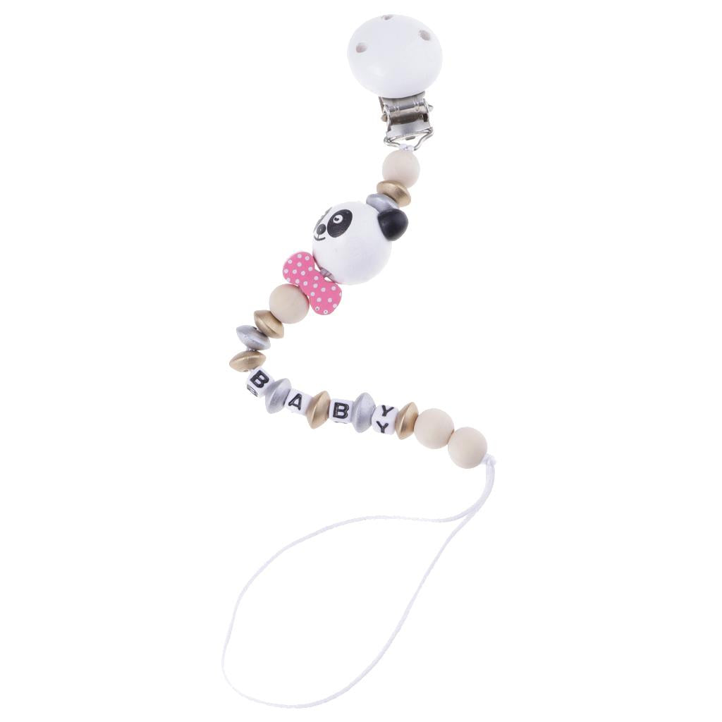 Baby Cartoon Chain Letter Chain Wooden Grinding Teeth Pacifier Holder Pink