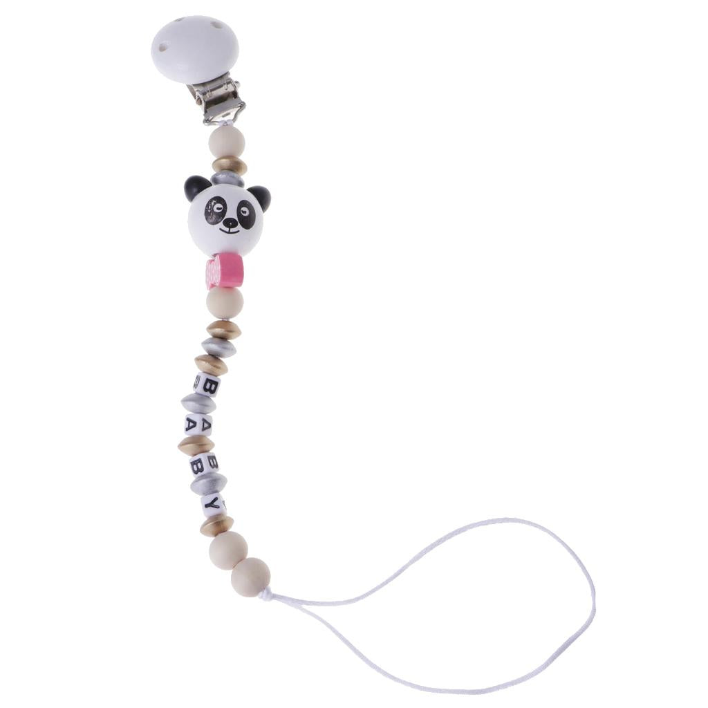 Baby Cartoon Chain Letter Chain Wooden Grinding Teeth Pacifier Holder Pink