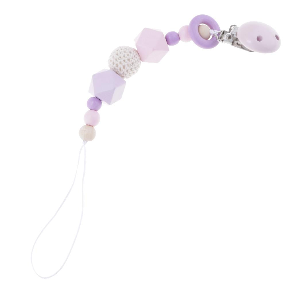 Baby Wooden Pacifier Clip Holder Nature Teething Chewable Infant Toy Purple