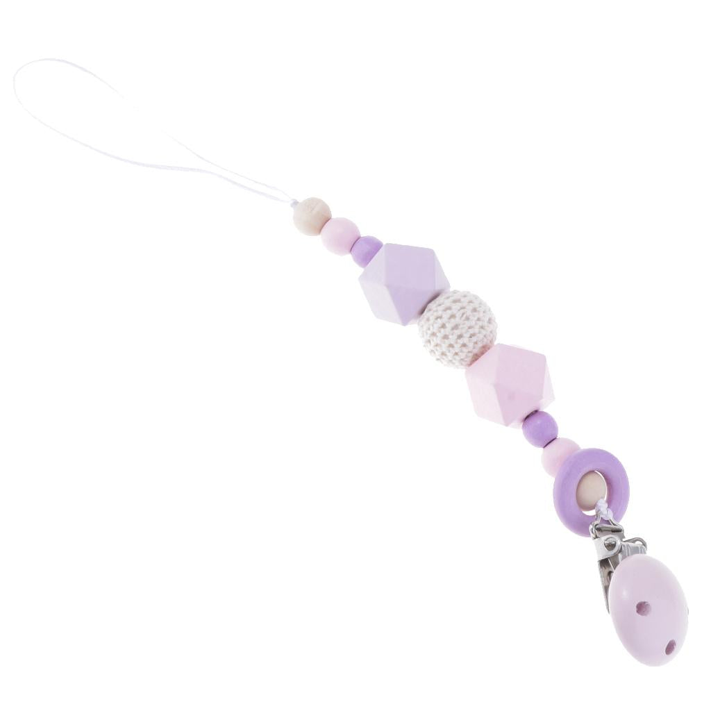 Baby Wooden Pacifier Clip Holder Nature Teething Chewable Infant Toy Purple