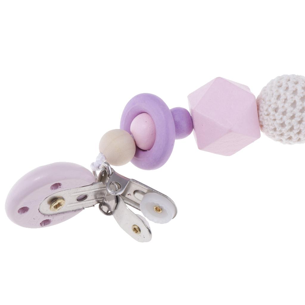 Baby Wooden Pacifier Clip Holder Nature Teething Chewable Infant Toy Purple