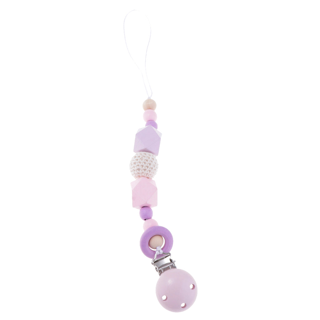 Baby Wooden Pacifier Clip Holder Nature Teething Chewable Infant Toy Purple