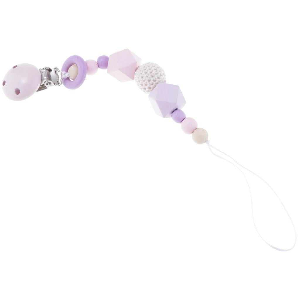 Baby Wooden Pacifier Clip Holder Nature Teething Chewable Infant Toy Purple