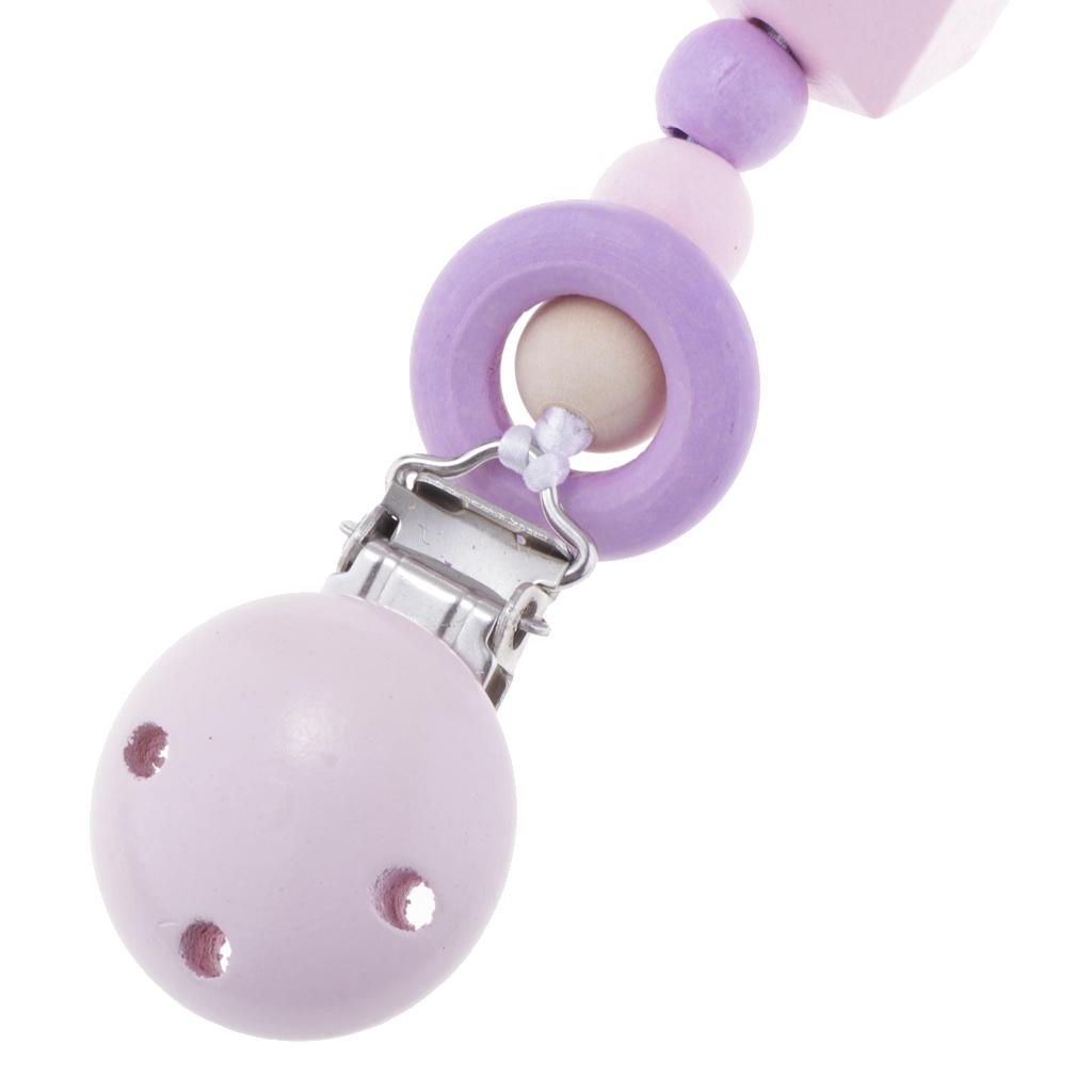 Baby Wooden Pacifier Clip Holder Nature Teething Chewable Infant Toy Purple
