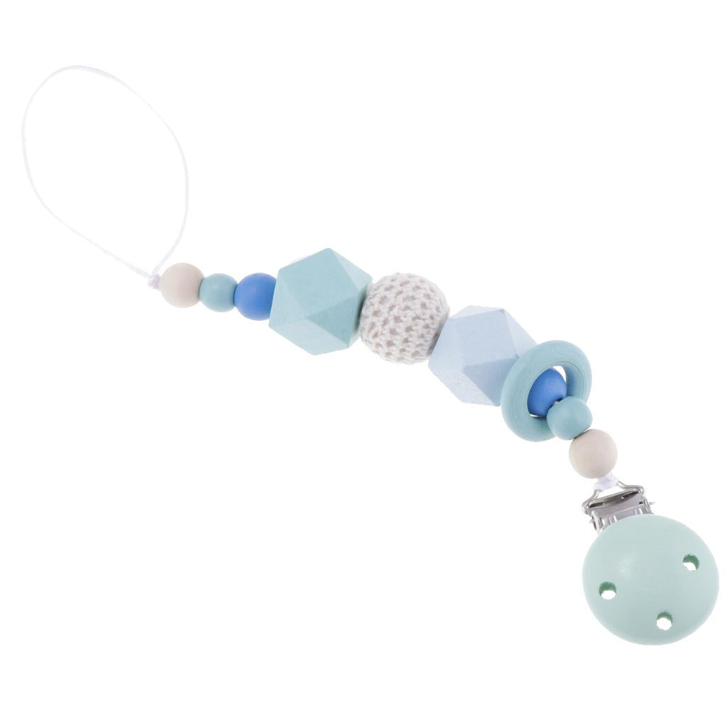 Baby Wooden Pacifier Clip Holder Nature Teething Chewable Infant Toy Blue