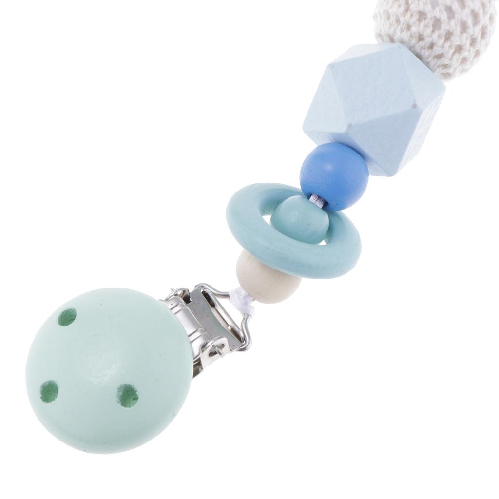 Baby Wooden Pacifier Clip Holder Nature Teething Chewable Infant Toy Blue