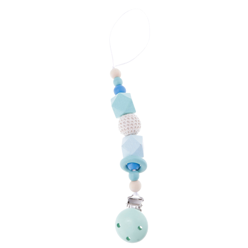 Baby Wooden Pacifier Clip Holder Nature Teething Chewable Infant Toy Blue