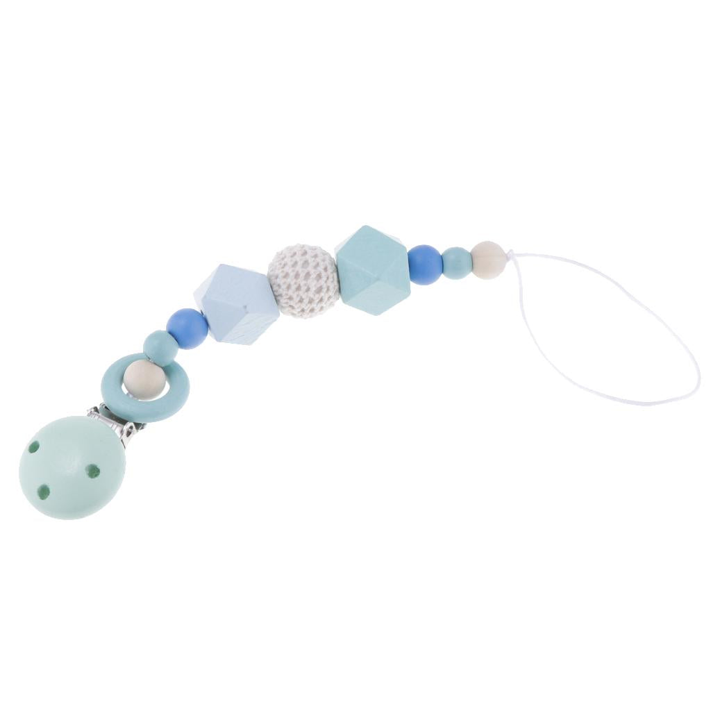 Baby Wooden Pacifier Clip Holder Nature Teething Chewable Infant Toy Blue