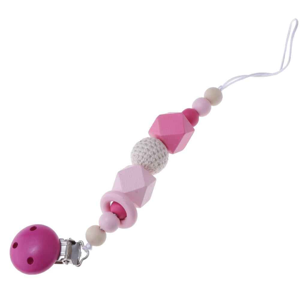Baby Wooden Pacifier Clip Holder Nature Teething Chewable Infant Toy Rose