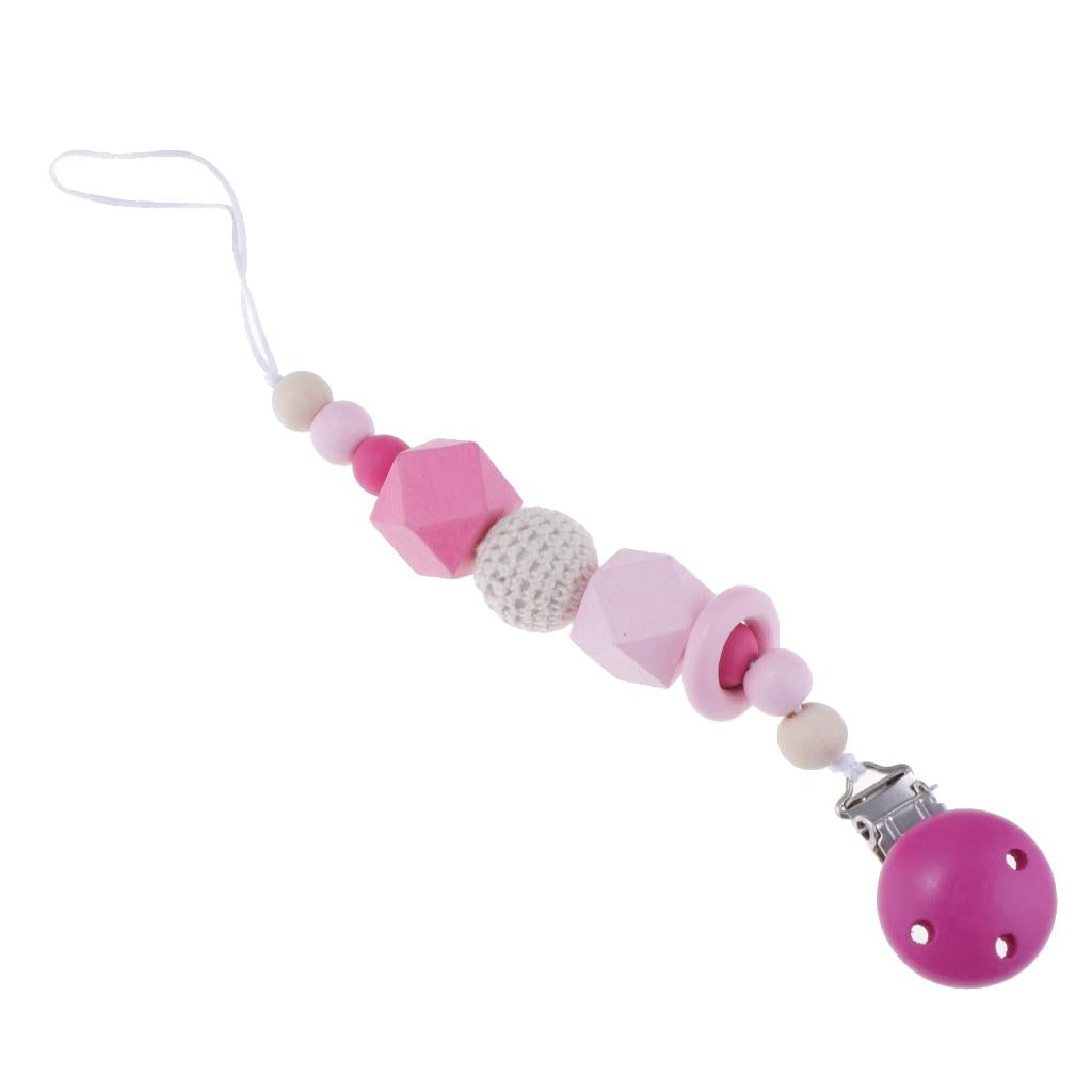 Baby Wooden Pacifier Clip Holder Nature Teething Chewable Infant Toy Rose