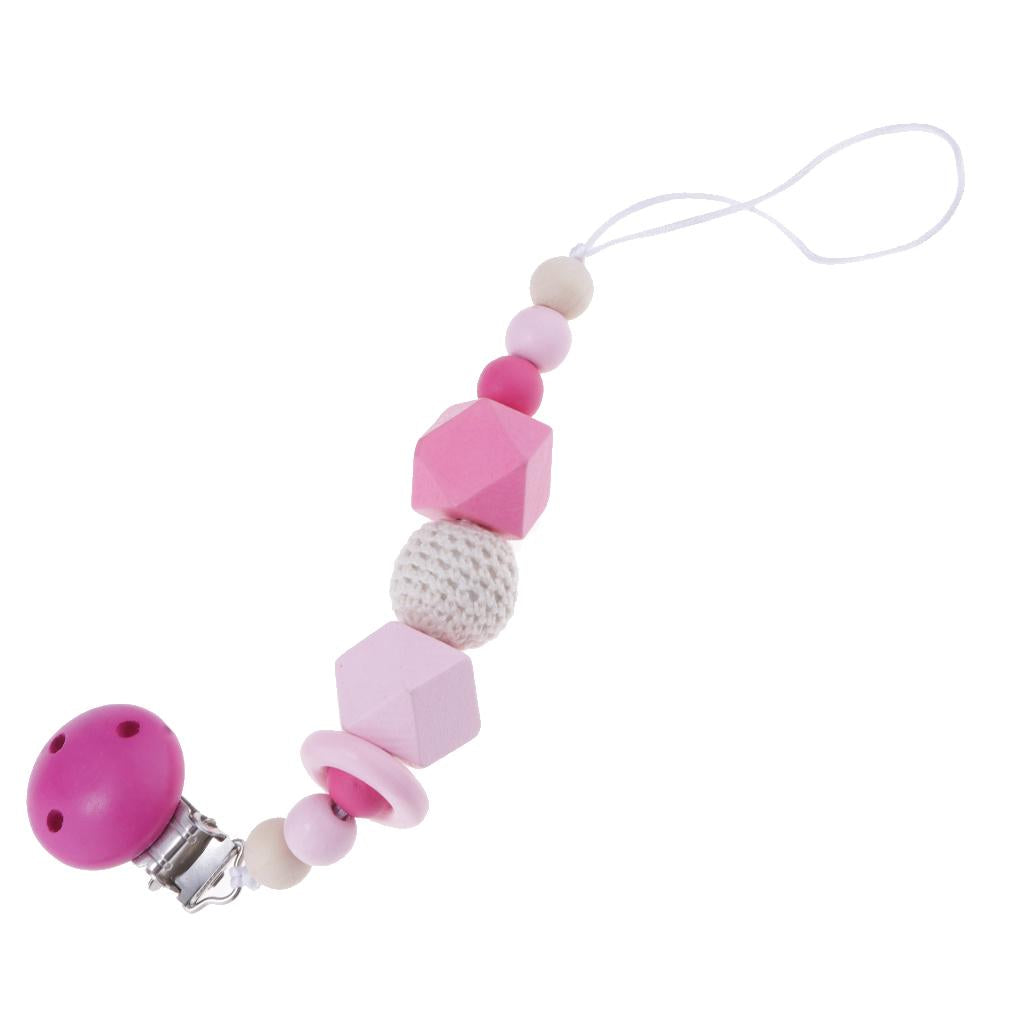 Baby Wooden Pacifier Clip Holder Nature Teething Chewable Infant Toy Rose