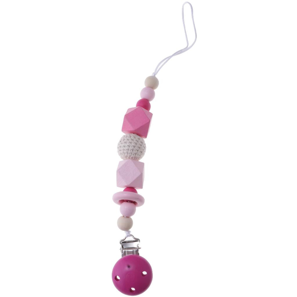 Baby Wooden Pacifier Clip Holder Nature Teething Chewable Infant Toy Rose