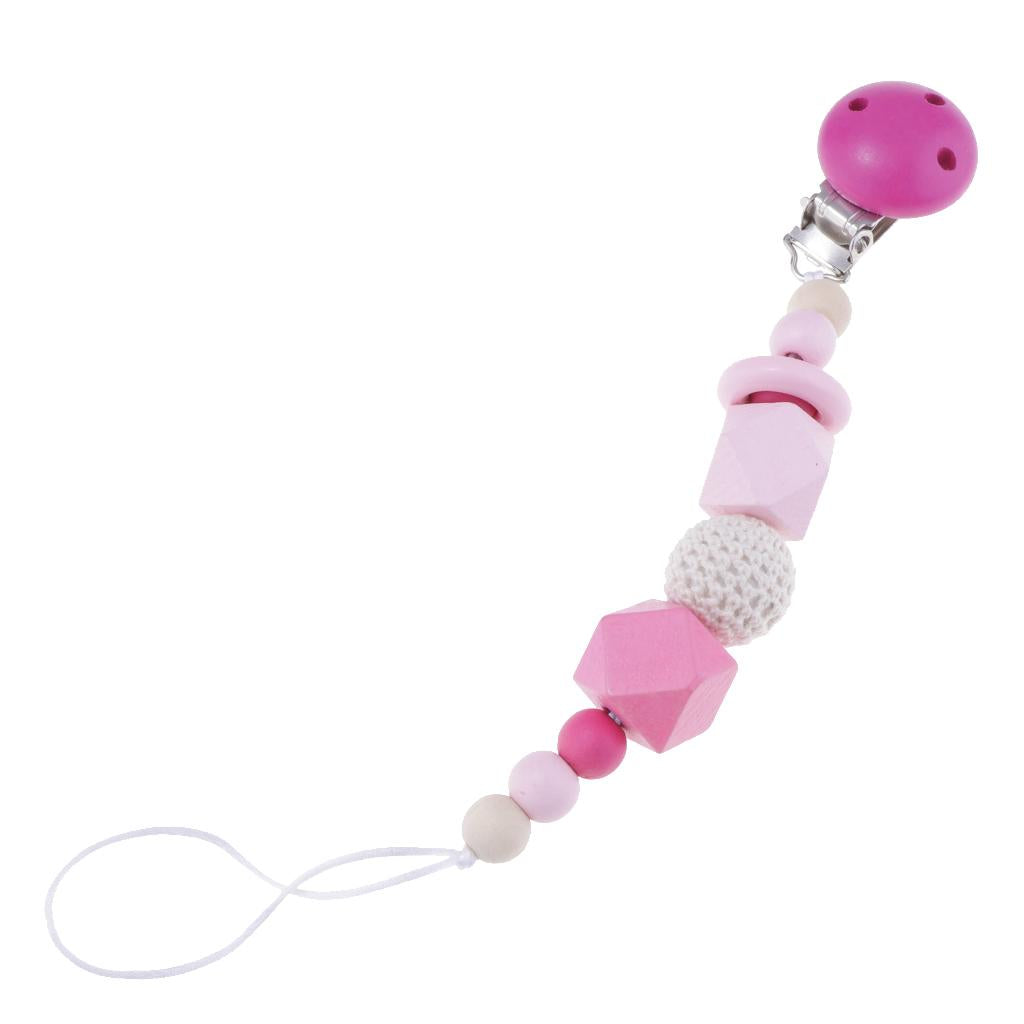 Baby Wooden Pacifier Clip Holder Nature Teething Chewable Infant Toy Rose