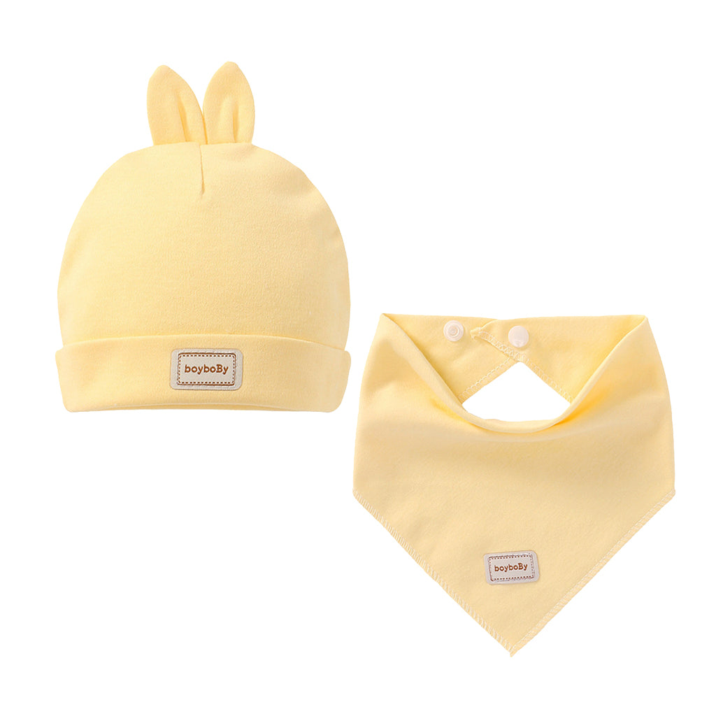 Cotton Beanie Hat Triangle Drool Bib Set for Baby Boy Girls Yellow