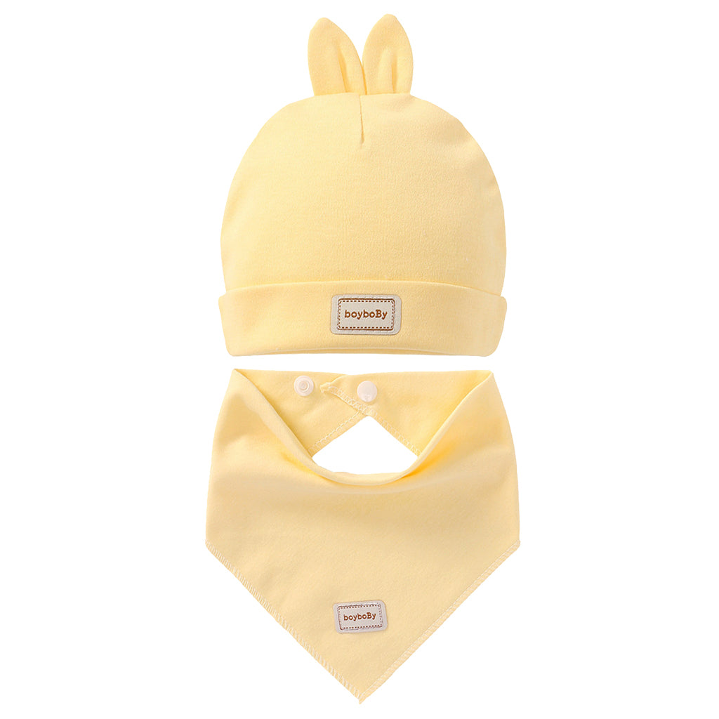 Cotton Beanie Hat Triangle Drool Bib Set for Baby Boy Girls Yellow
