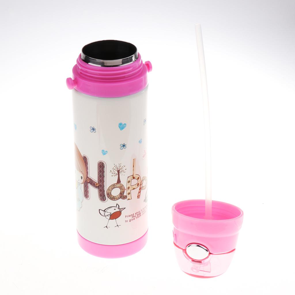 Kids Drinking Insulation Baby Straw Cup Kids School Bottle Pink