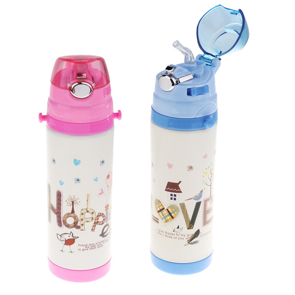 Kids Drinking Insulation Baby Straw Cup Kids School Bottle Pink