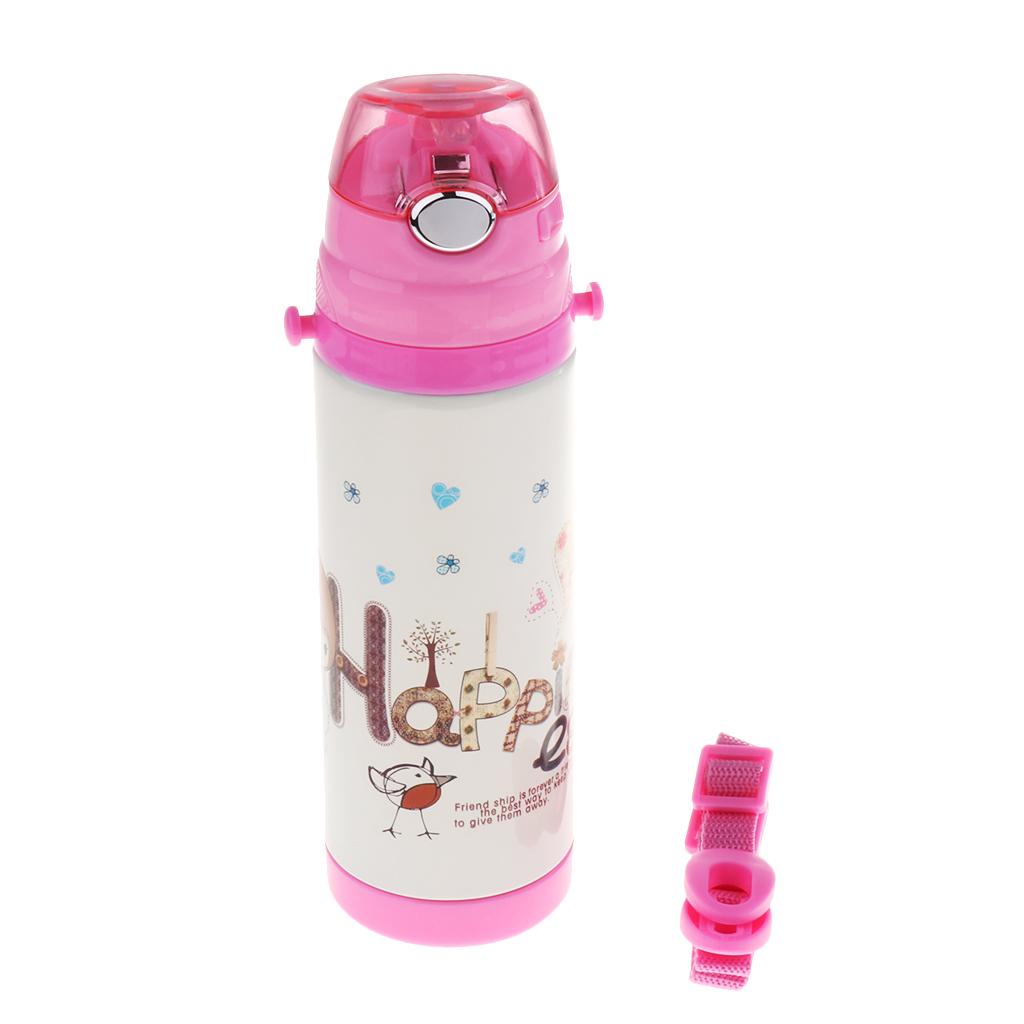 Kids Drinking Insulation Baby Straw Cup Kids School Bottle Pink