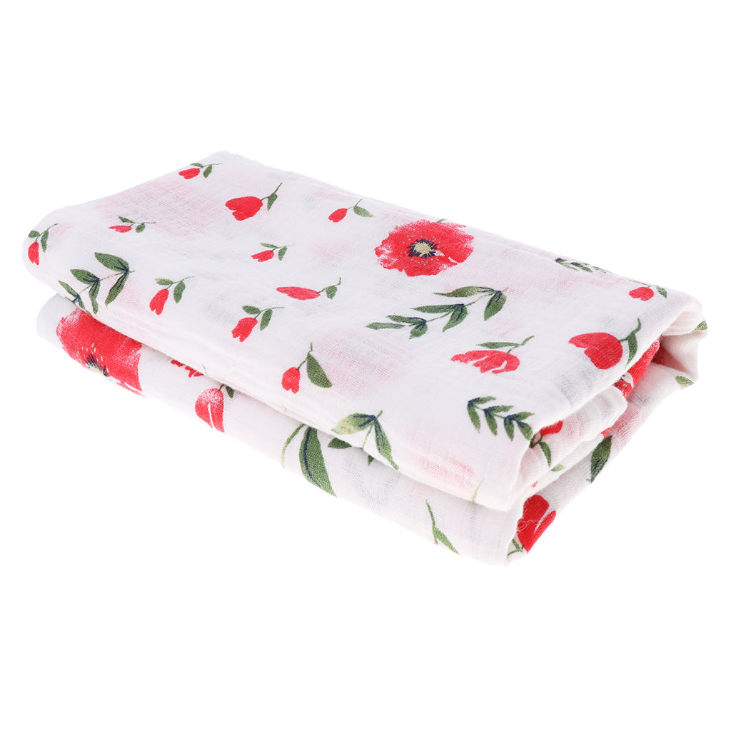 Baby Bamboo Fiber Wrap Towel Infant Swaddle Blankets Red cherry blossom