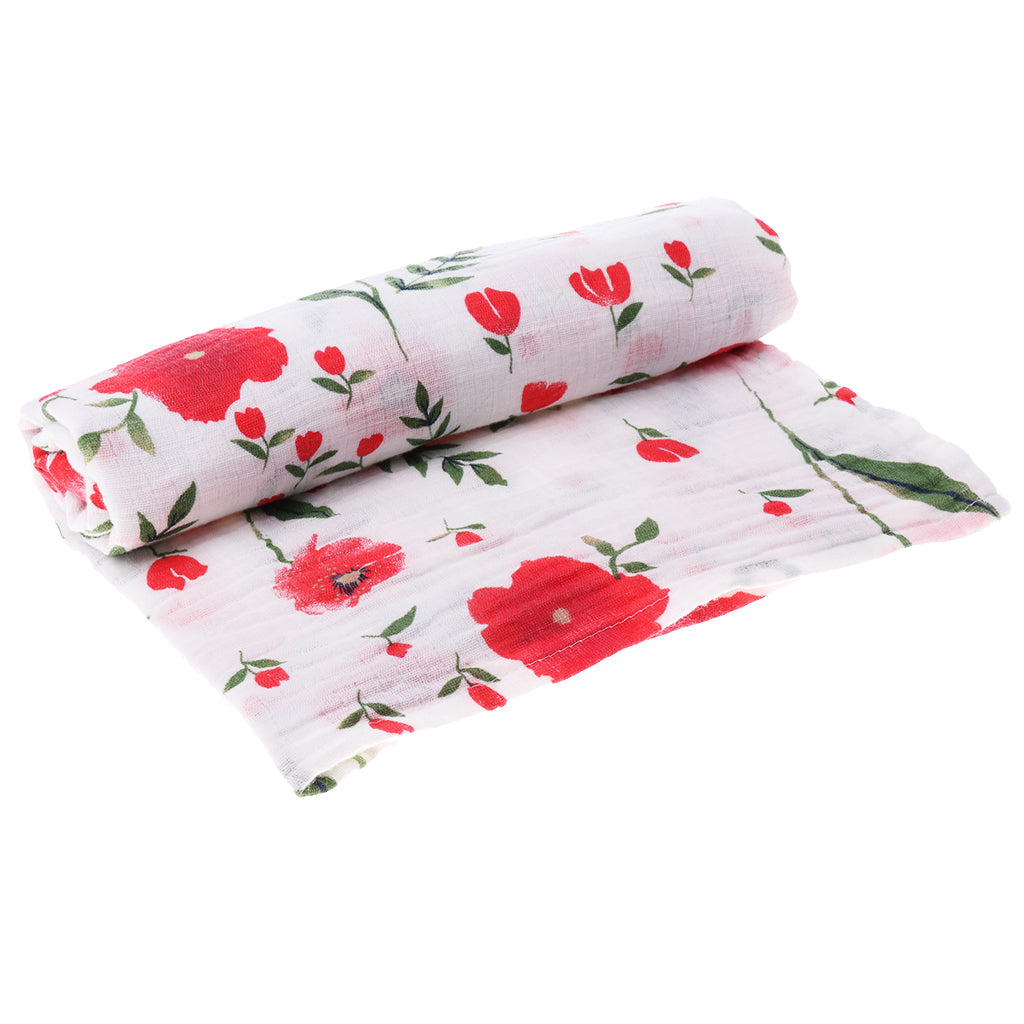 Baby Bamboo Fiber Wrap Towel Infant Swaddle Blankets Red cherry blossom