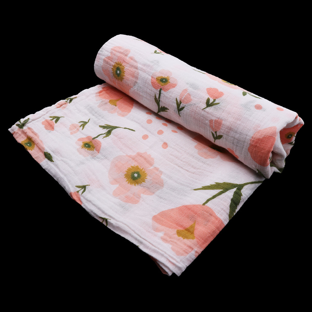Baby Bamboo Fiber Wrap Towel Infant Swaddle Blankets Orange flower