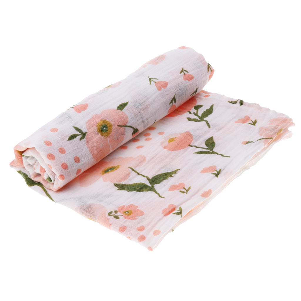 Baby Bamboo Fiber Wrap Towel Infant Swaddle Blankets Orange flower