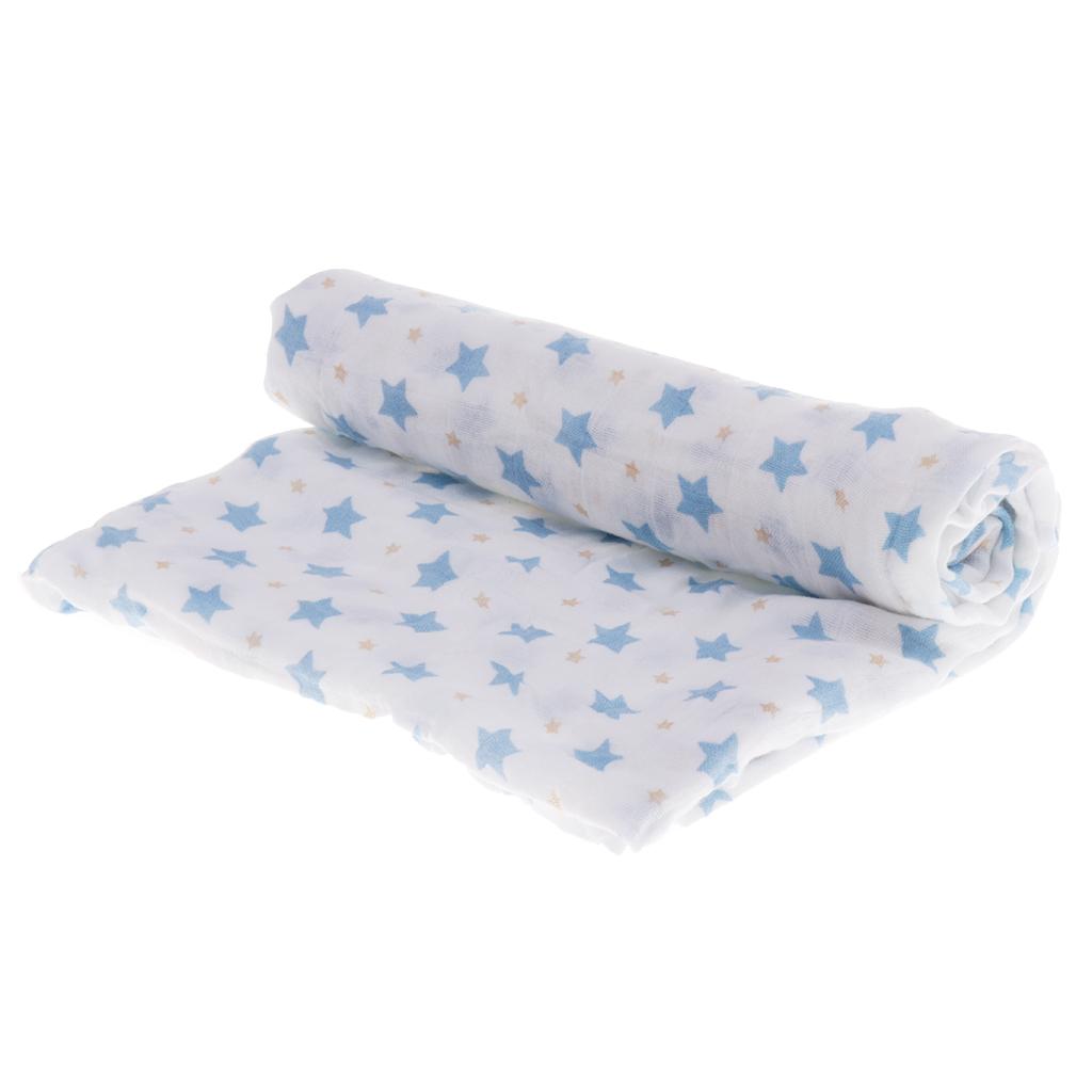 Baby Bamboo Fiber Wrap Towel Infant Swaddle Blankets Blue star