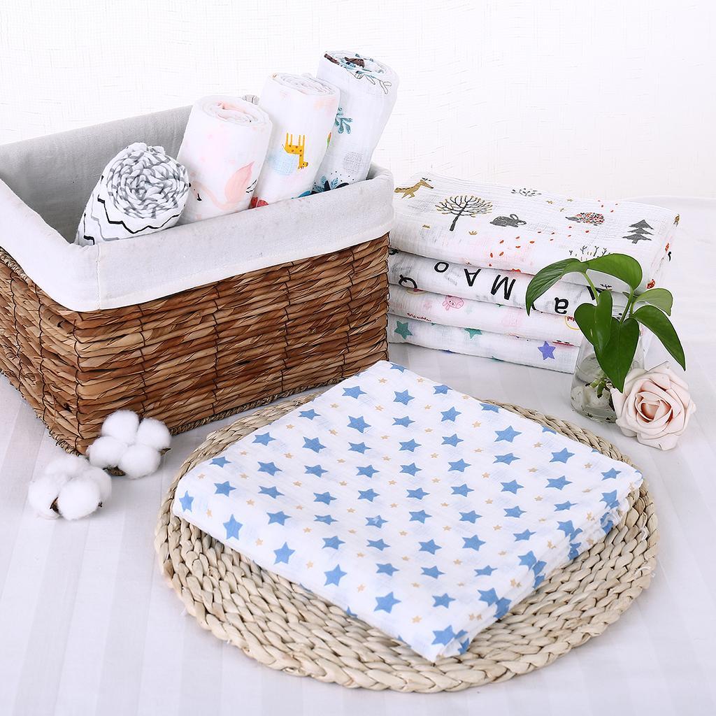 Baby Bamboo Fiber Wrap Towel Infant Swaddle Blankets Blue star