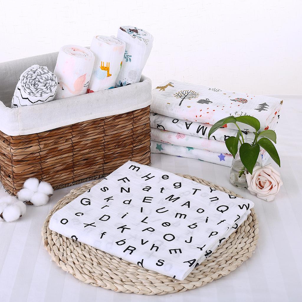 Baby Bamboo Fiber Wrap Towel Infant Swaddle Blankets Letter