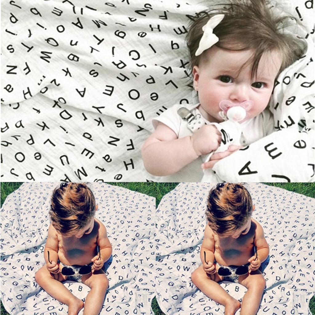 Baby Bamboo Fiber Wrap Towel Infant Swaddle Blankets Letter