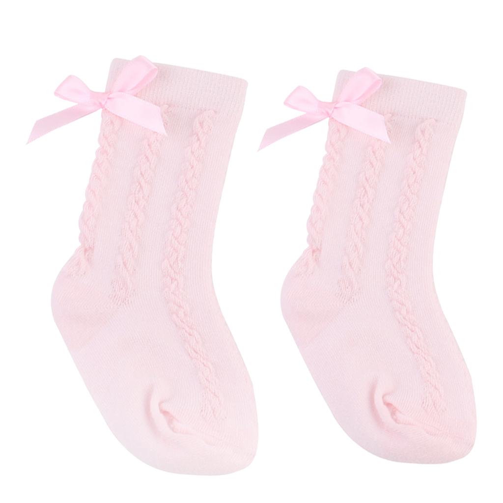 Baby Girls Knee High Long Socks Bow Cotton Casual Stockings 2-4T Pink