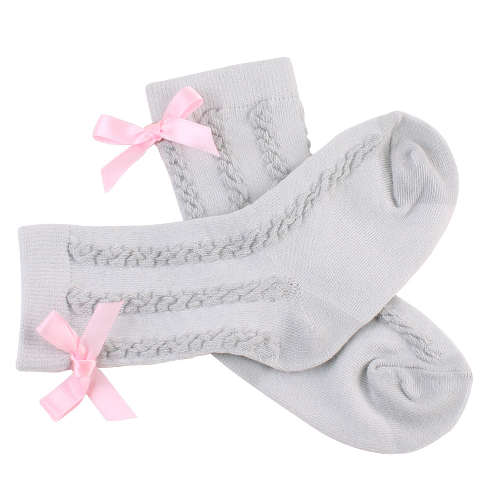 Baby Girls Knee High Long Socks Bow Cotton Casual Stockings 0-2T Gray
