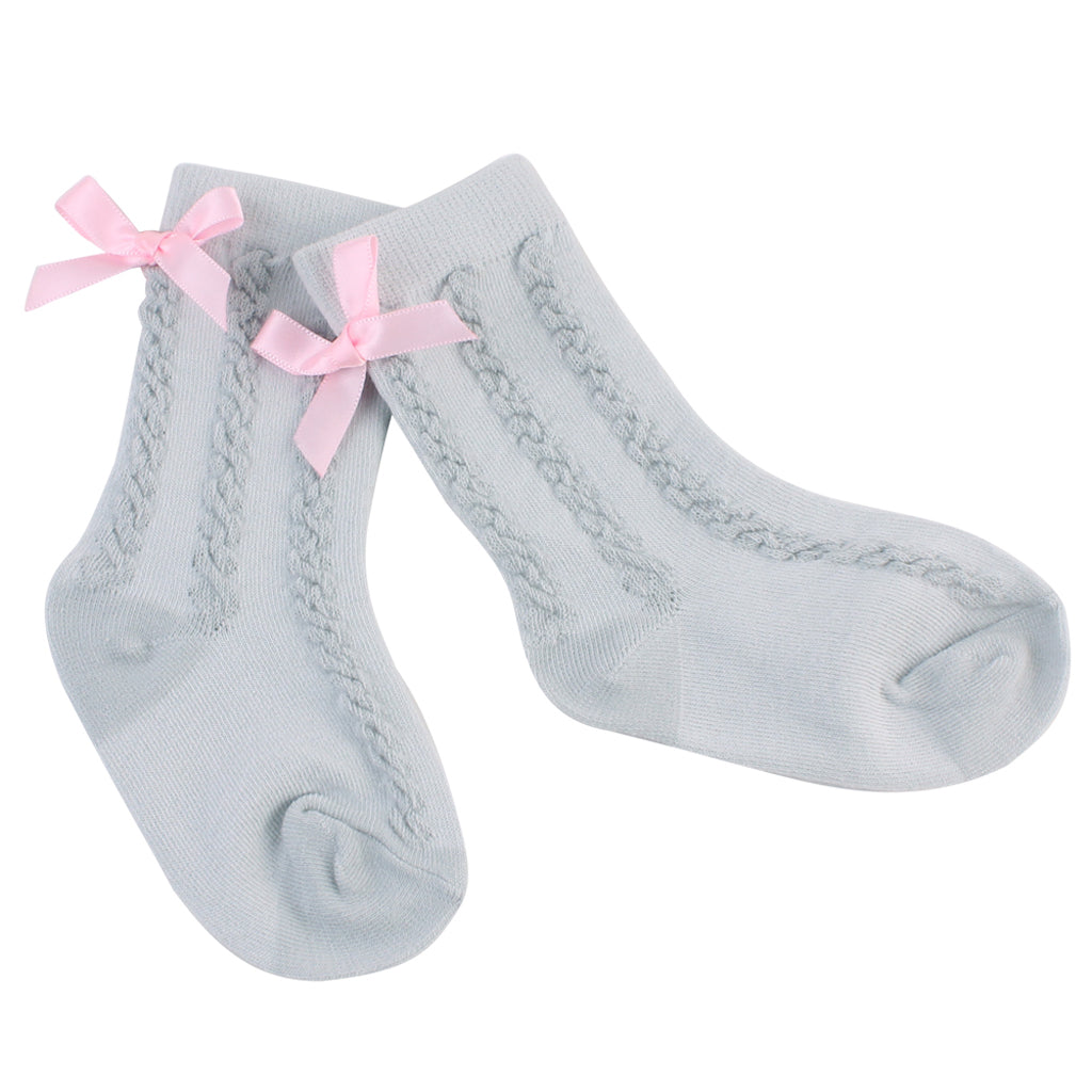 Baby Girls Knee High Long Socks Bow Cotton Casual Stockings 0-2T Gray