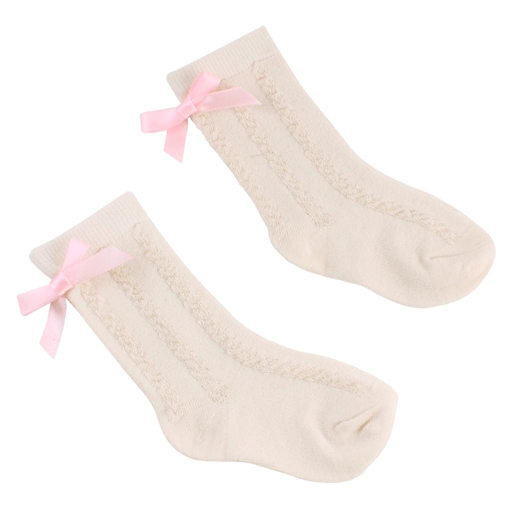 Baby Girls Knee High Long Socks Bow Cotton Casual Stockings 0-2T Beige