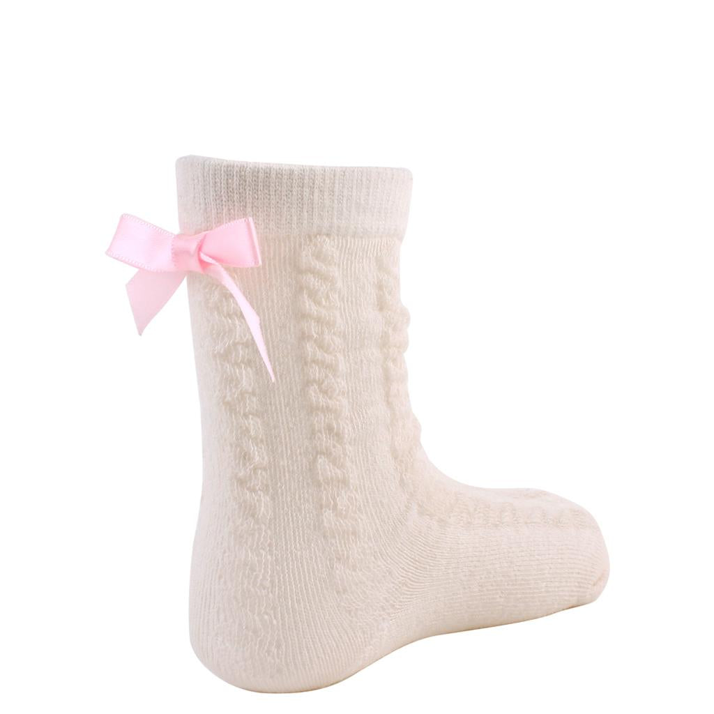 Baby Girls Knee High Long Socks Bow Cotton Casual Stockings 0-2T Beige