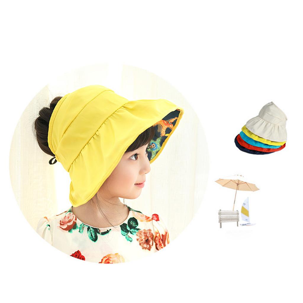 Summer Children's Sun Visor Hat Beach Hat Wide Brim Adjustable Cap White