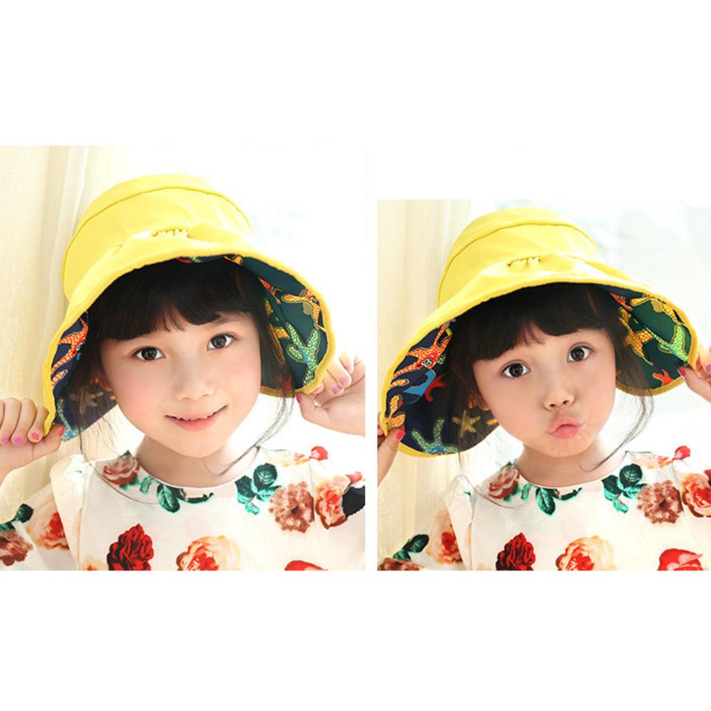 Summer Children's Sun Visor Hat Beach Hat Wide Brim Adjustable Cap Yellow