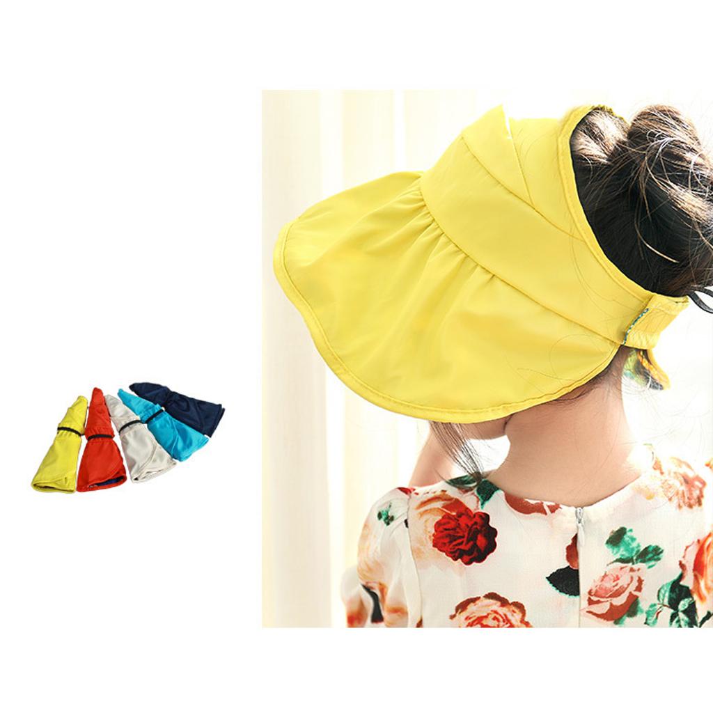 Summer Children's Sun Visor Hat Beach Hat Wide Brim Adjustable Cap Yellow