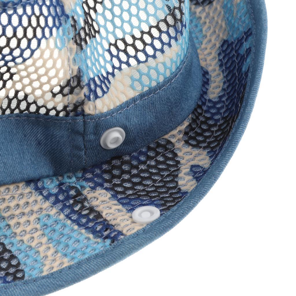 Baby Mesh Camo Fishing Bucket Sun Hat Summer Cap with Chin Strap Blue